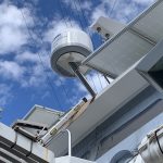 KVH TV6 on stainless mount Lagoon Cat. Stainless mount designed and installed by Bird